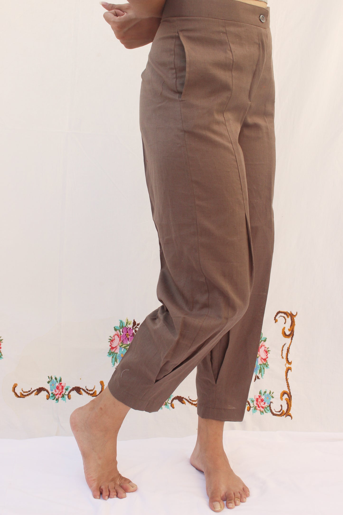 Brown Cotton Linen Pants