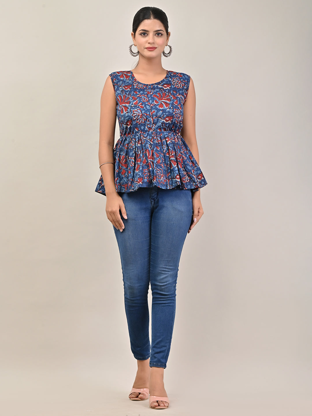 Block Printed Peplum Top