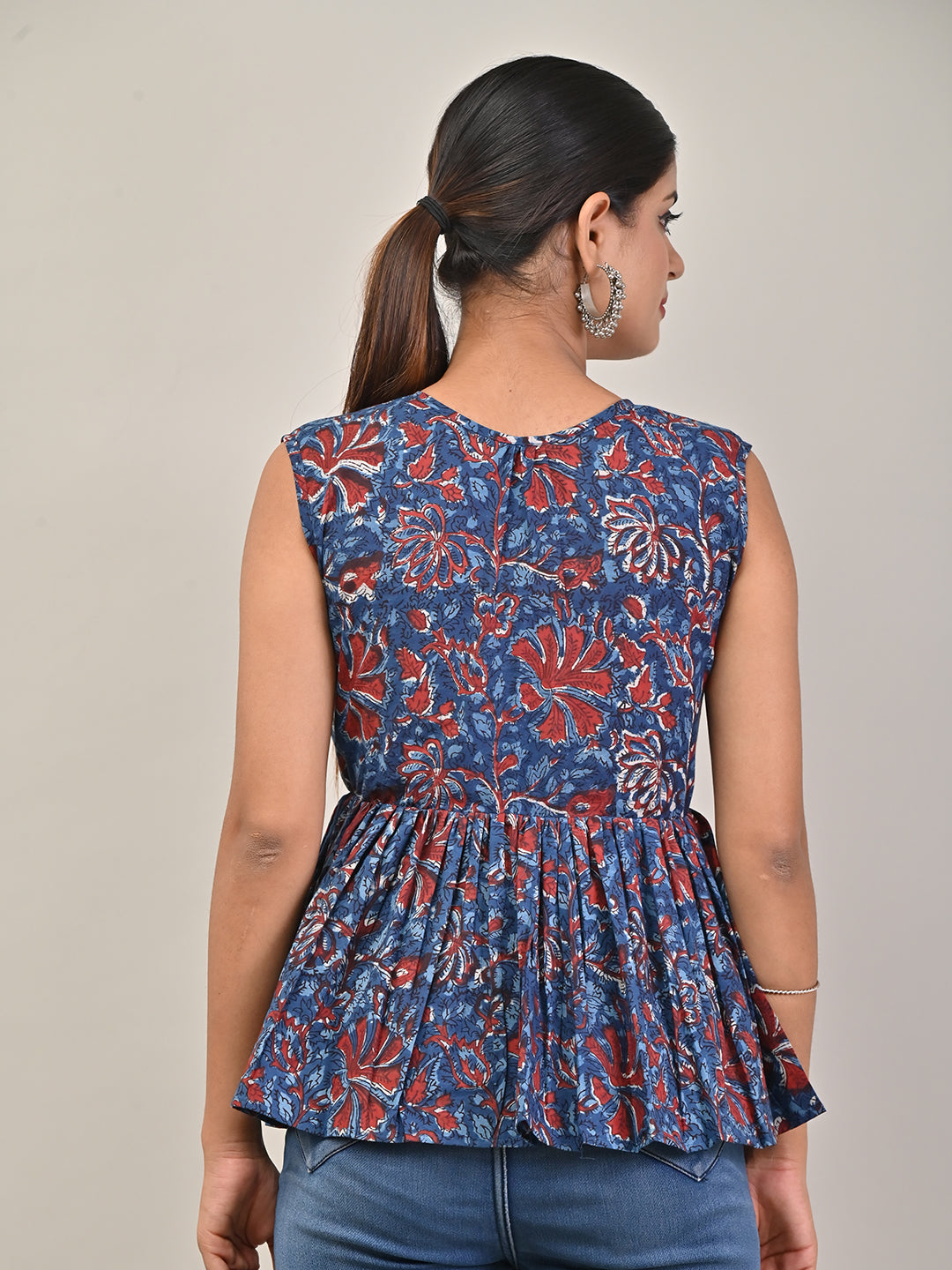 Block Printed Peplum Top