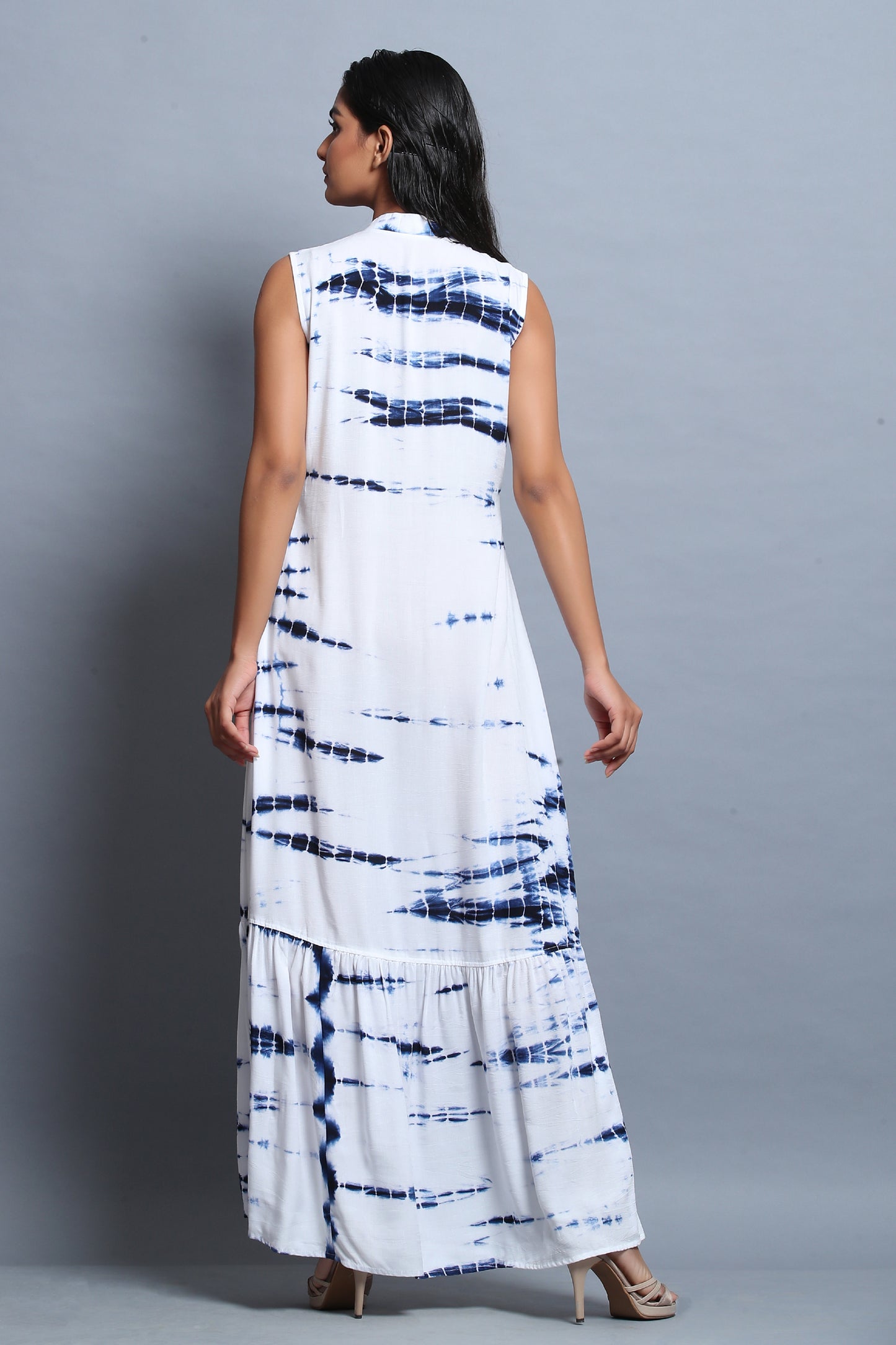 White & Blue Shibori Maxi Dress