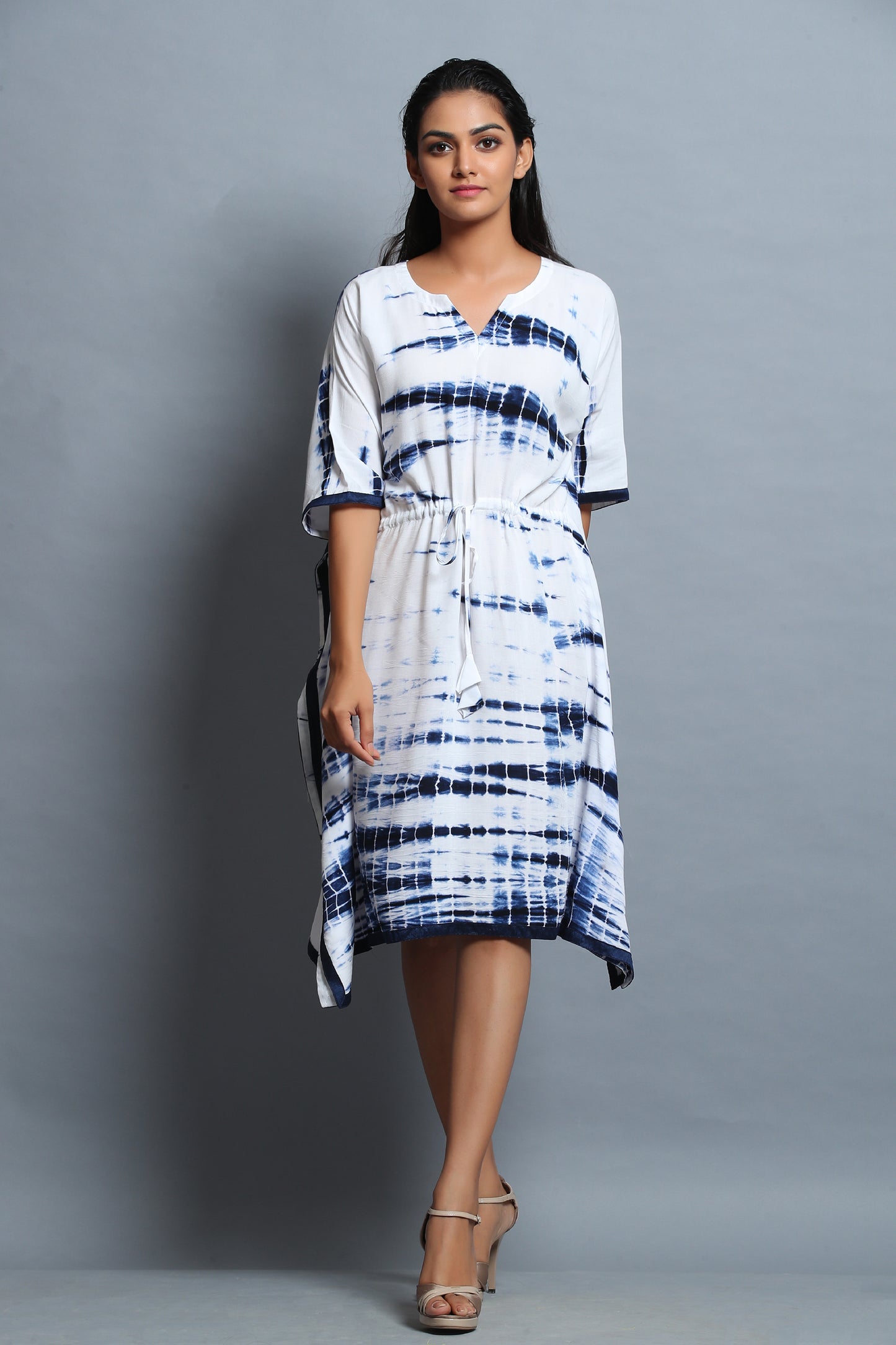 White & Blue Shibori Kaftan