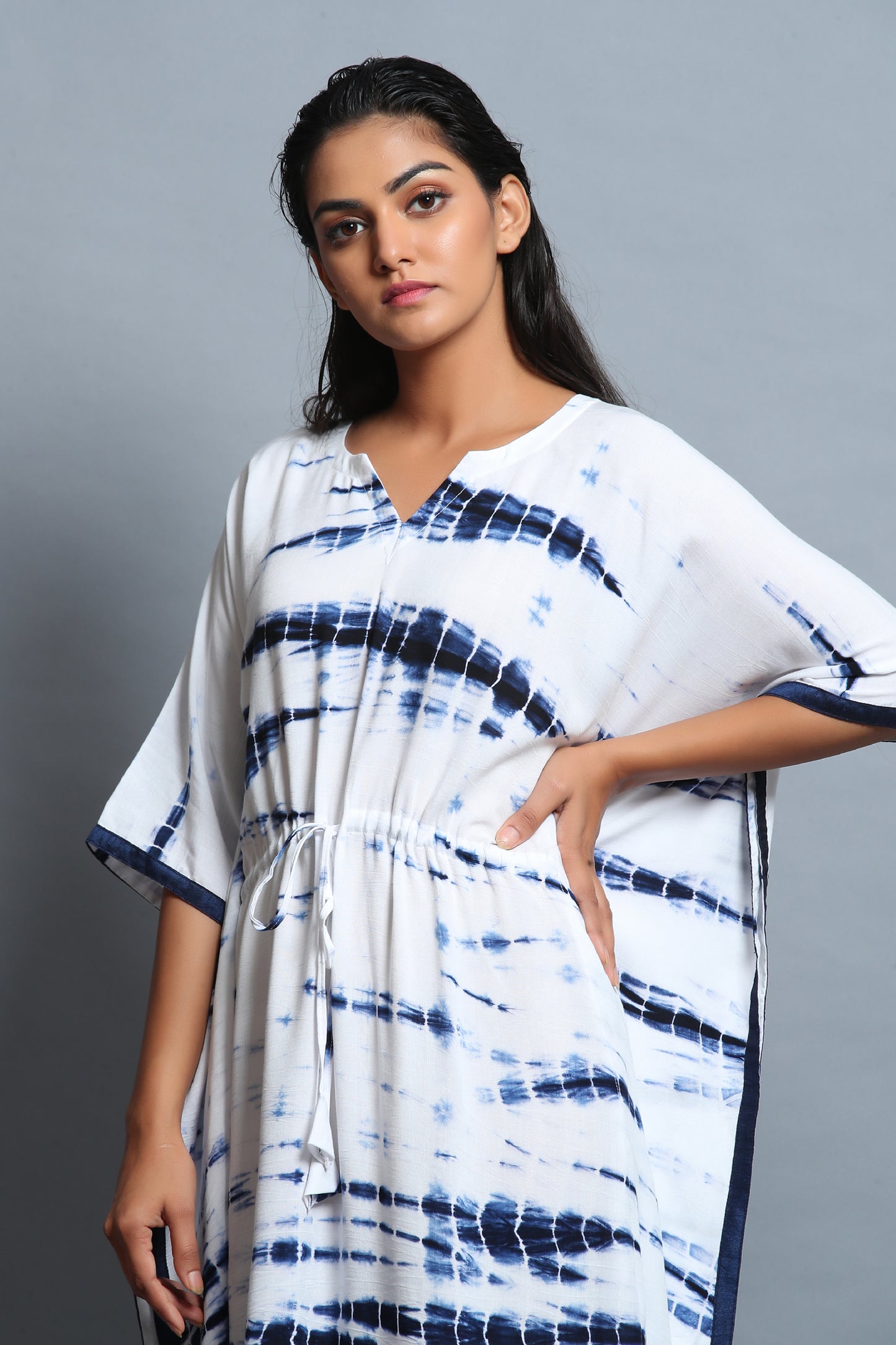 White & Blue Shibori Kaftan