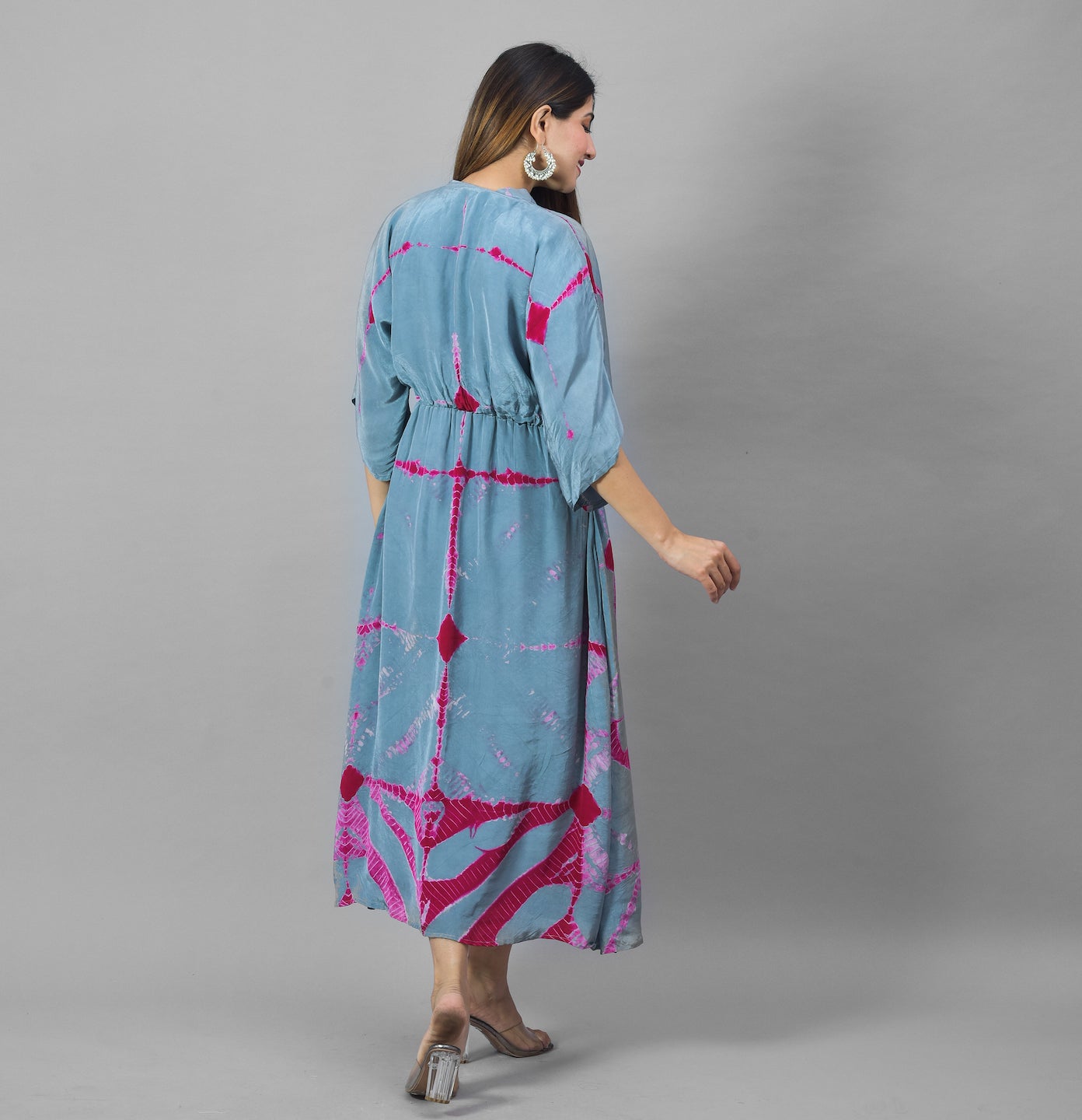 Grey & Rani Pink Shibori Midi