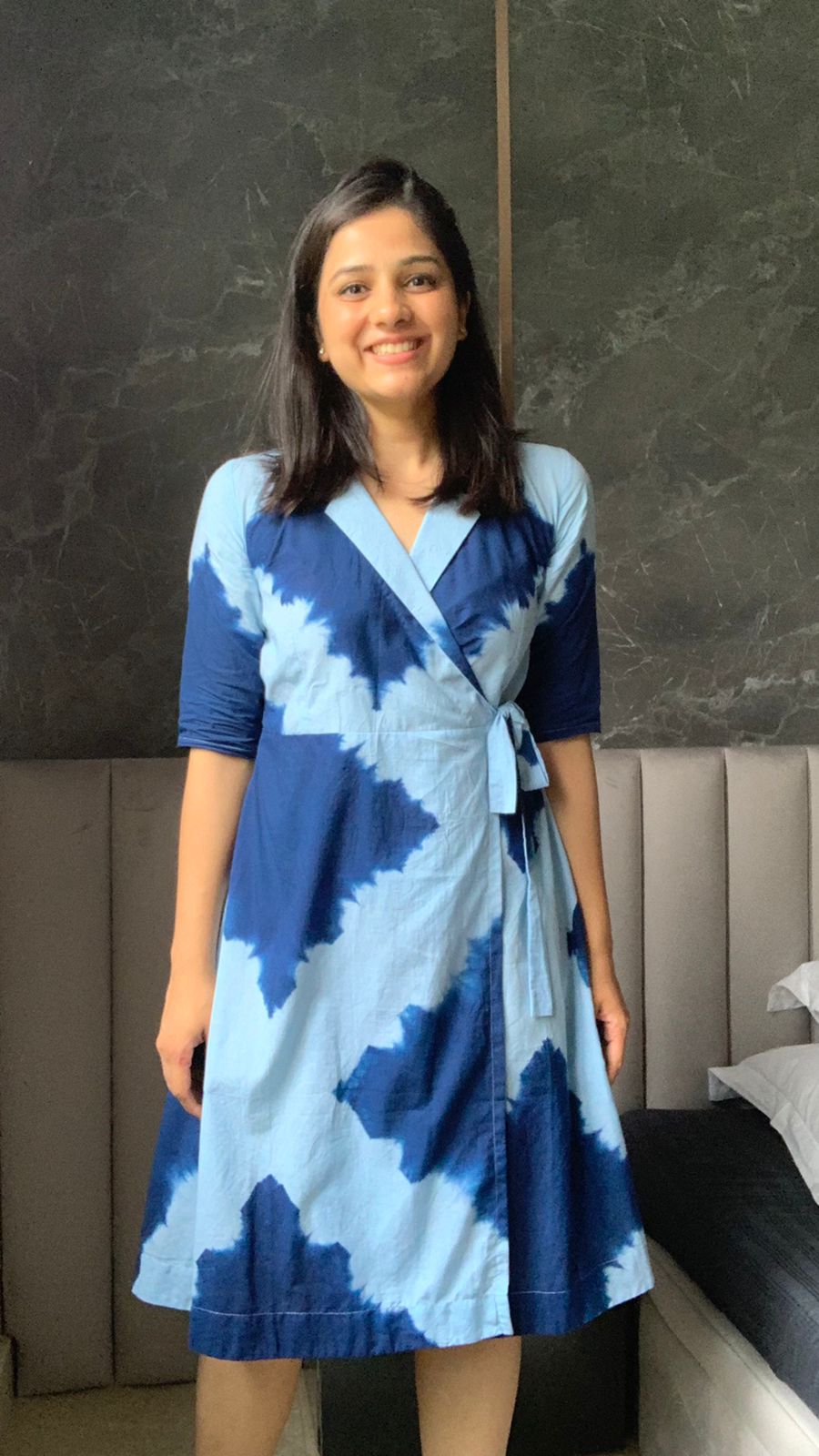 Bump-to-babyy in Blue Tie and Dye Wrap Dress
