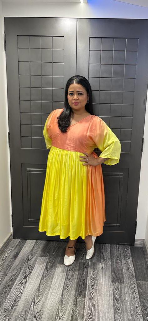 Bharti Singh in Yellow Box Dyed Cocktail Gown