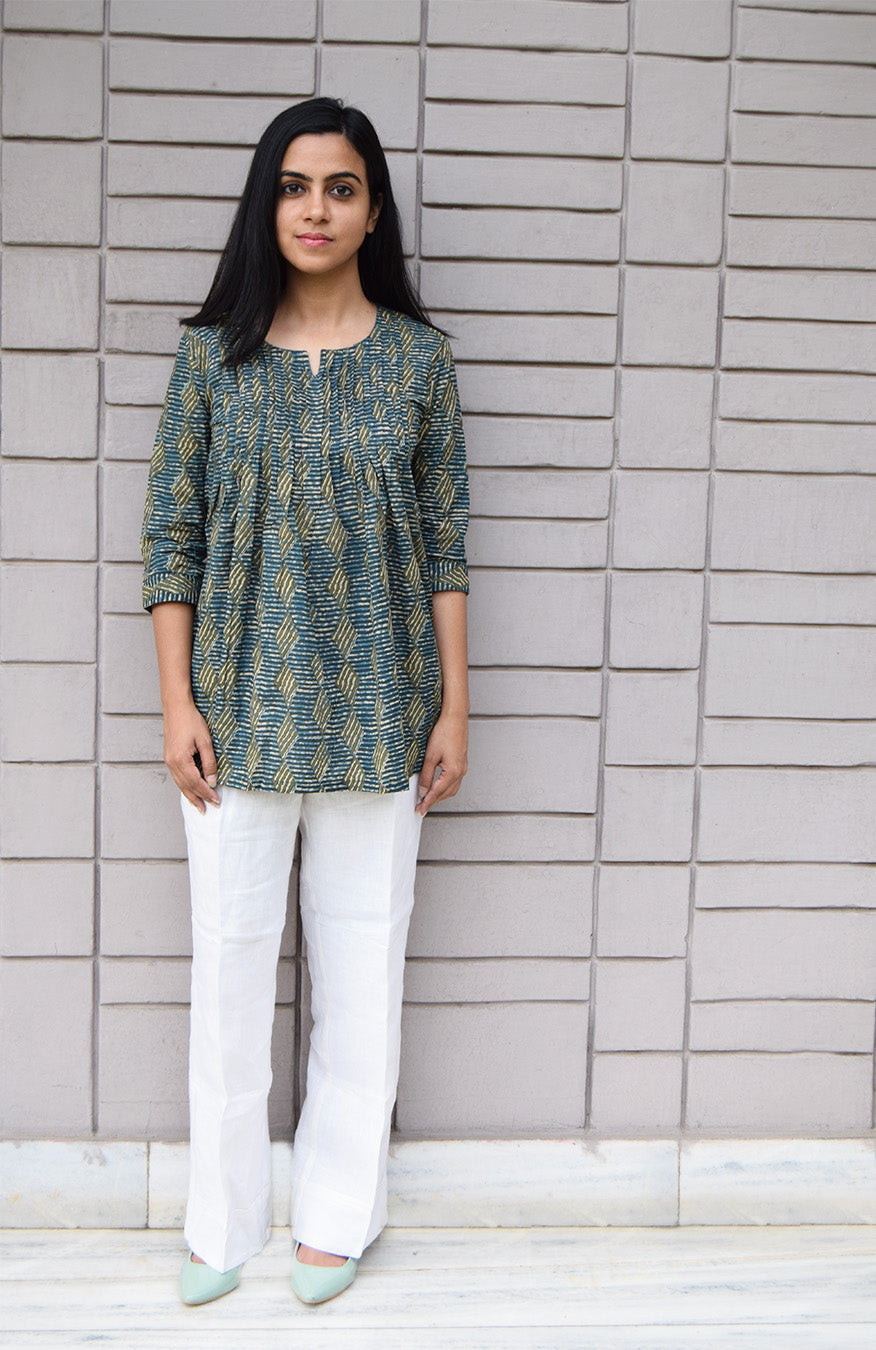 Green Printed Kurta Top