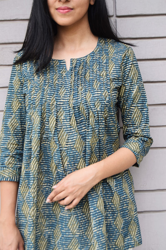 Green Printed Kurta Top