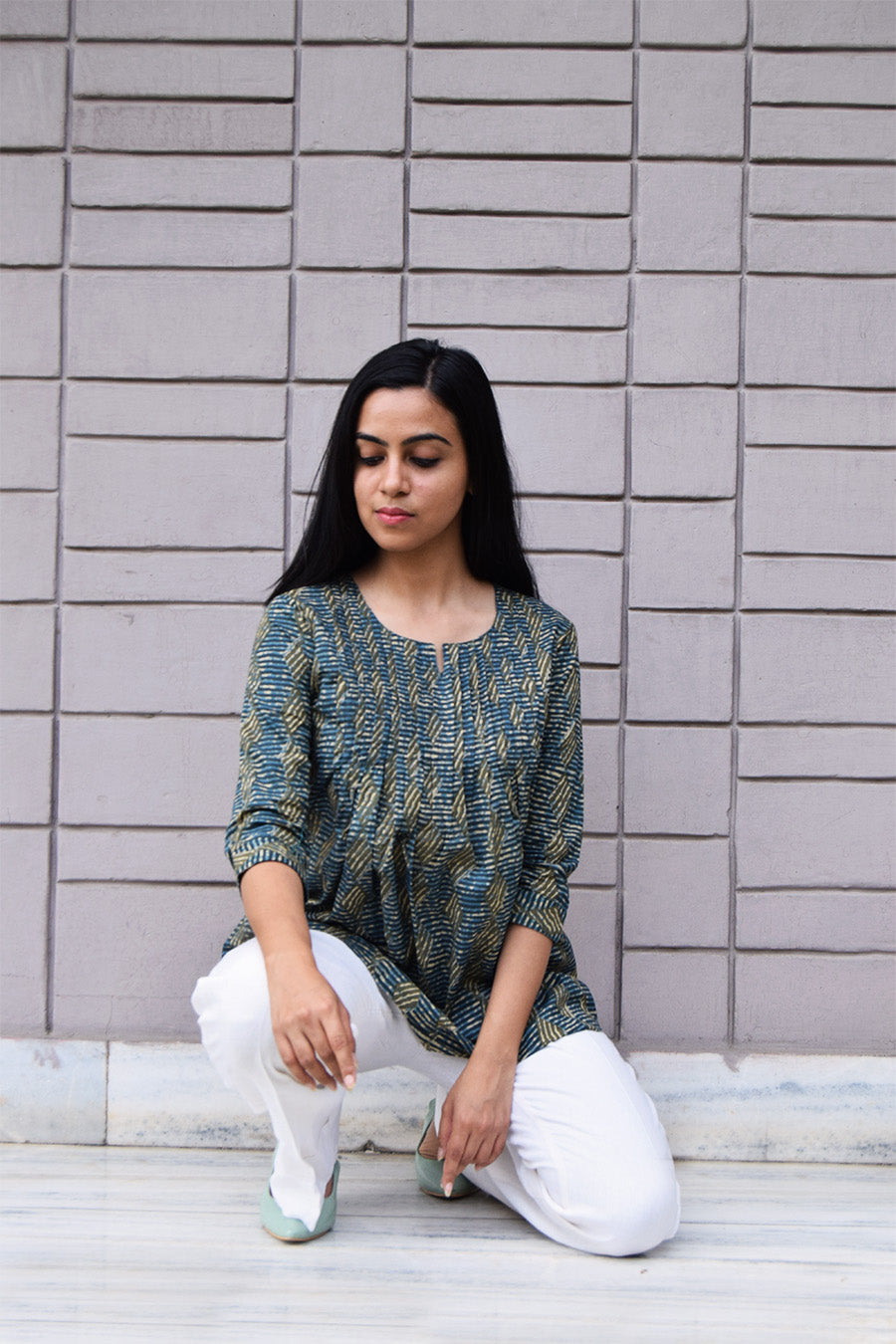 Green Printed Kurta Top