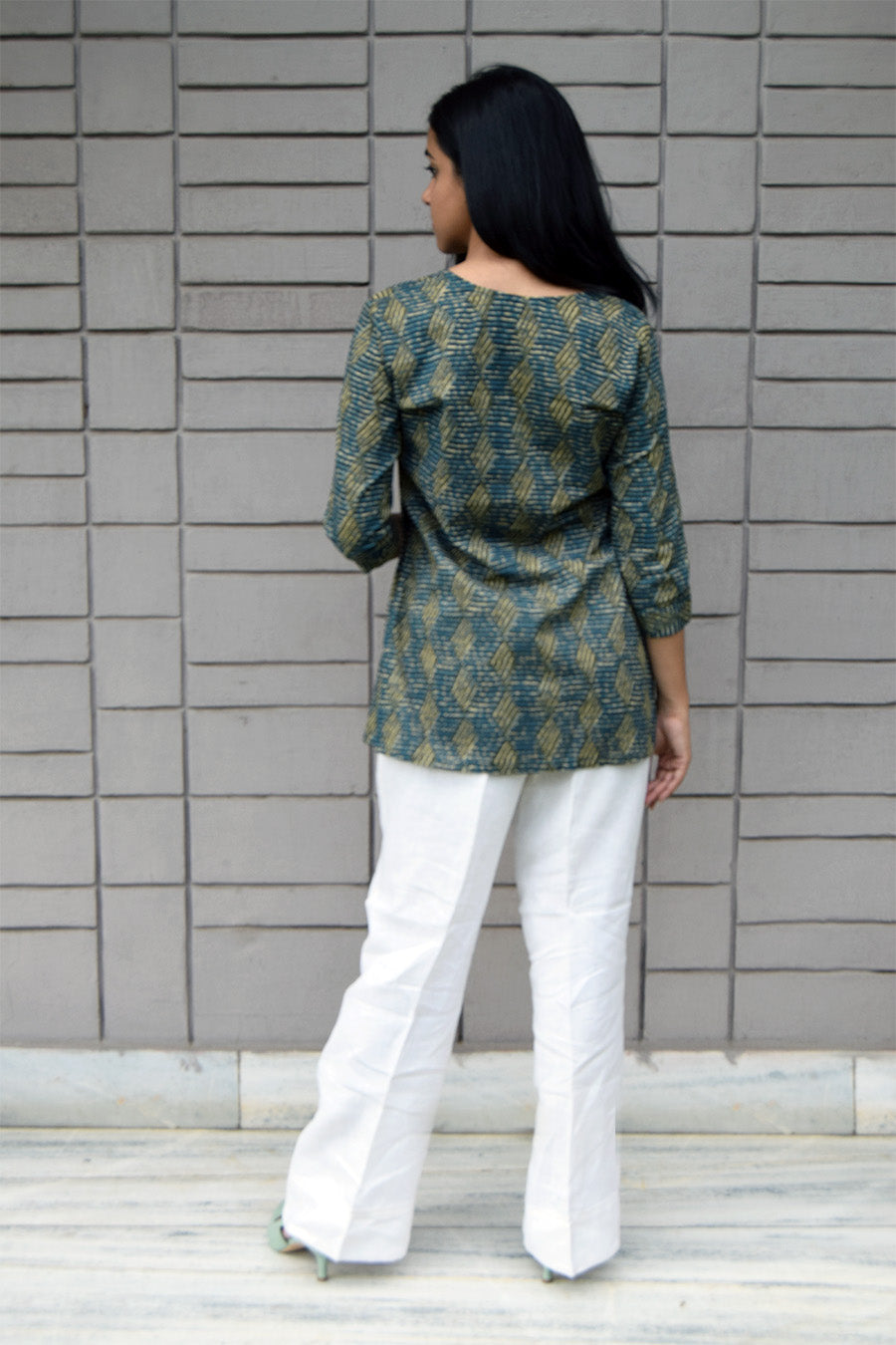 Green Printed Kurta Top