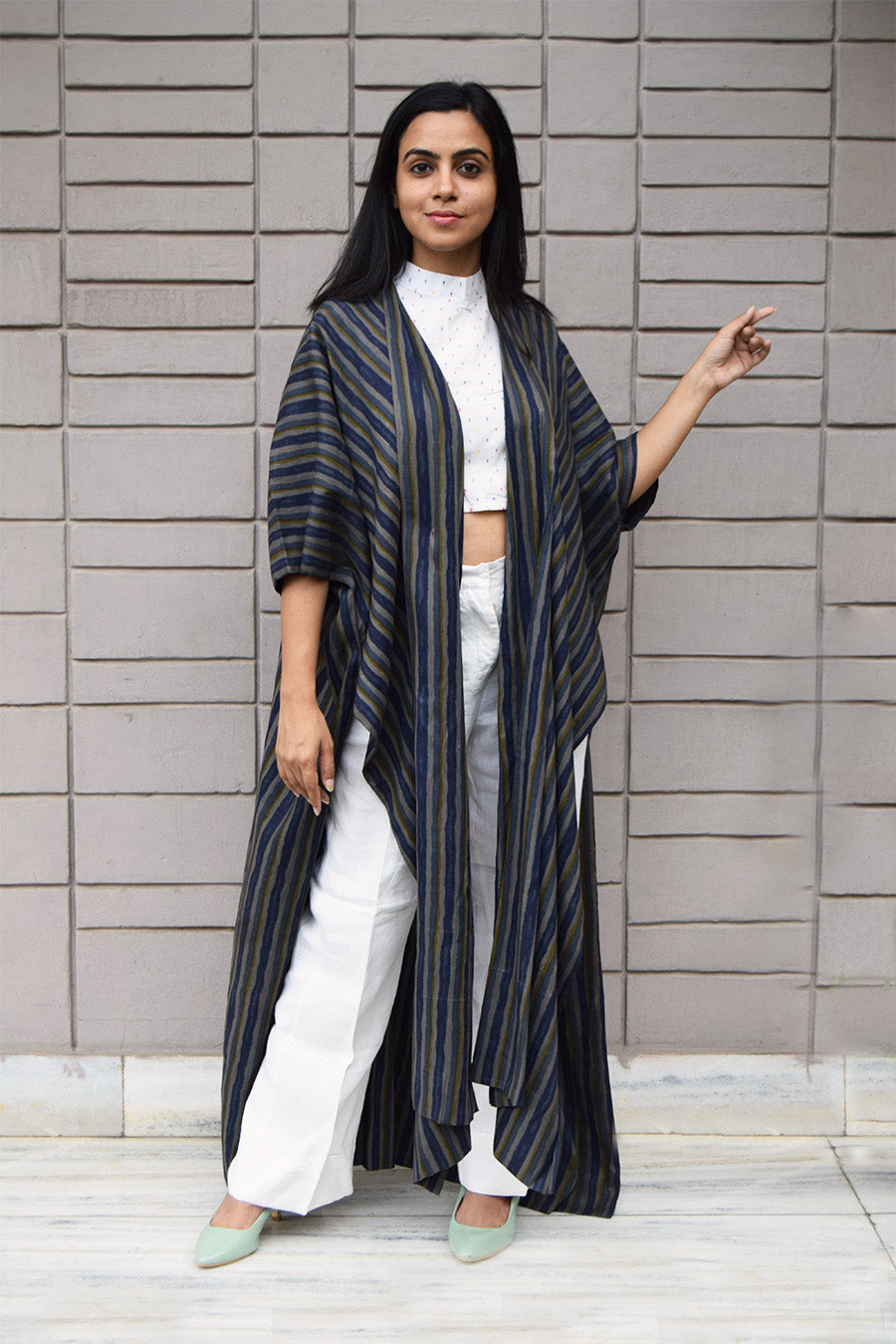 Blue striped Long Cover-Up