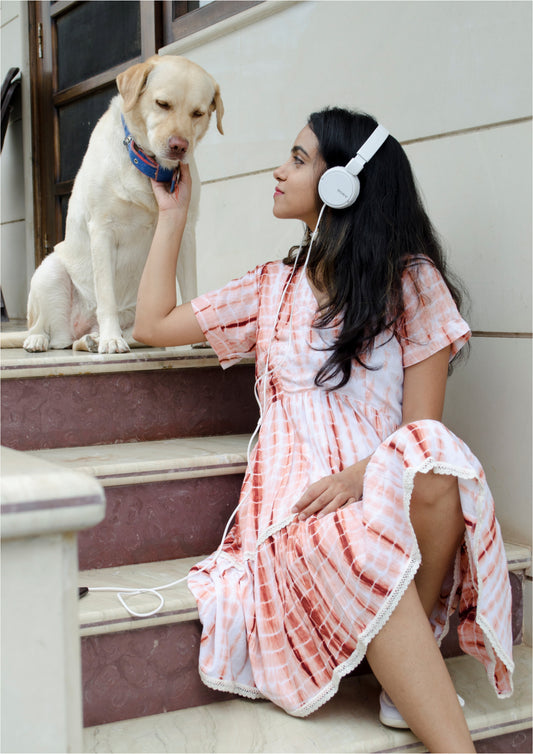 Red Shibori tiered-up Dress