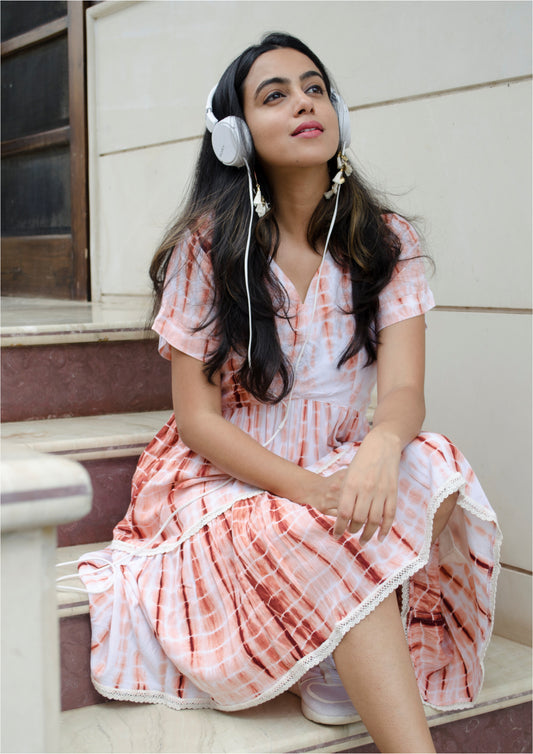 Red Shibori tiered-up Dress