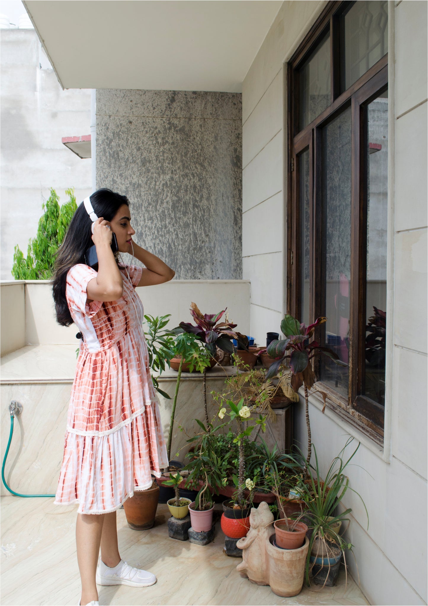 Red Shibori tiered-up Dress